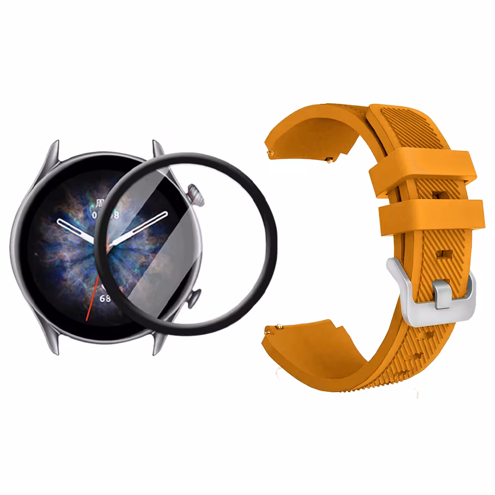 Kit Correa Pulso Manilla de Goma Rayada 22mm para Xiaomi AmazFit GTR 3 PRO Y Vidrio Templado Nano Glass