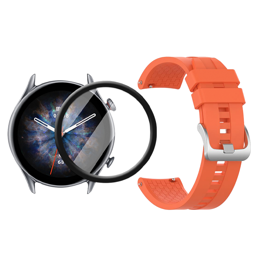 Combo Correa Pulso Manilla de Goma 22mm para Xiaomi AmazFit GTR 3 PRO y Vidrio Templado Nano Glass