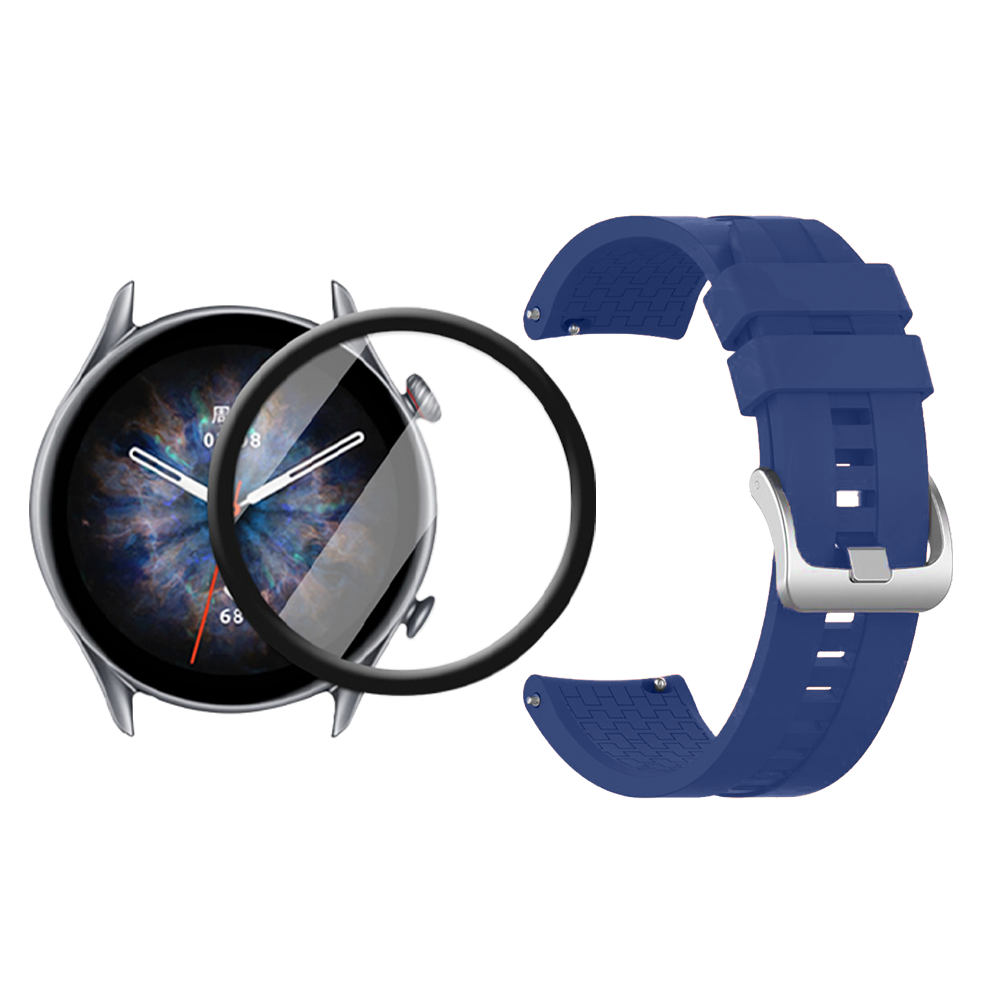 Combo Correa Pulso Manilla de Goma 22mm para Xiaomi AmazFit GTR 3 PRO y Vidrio Templado Nano Glass