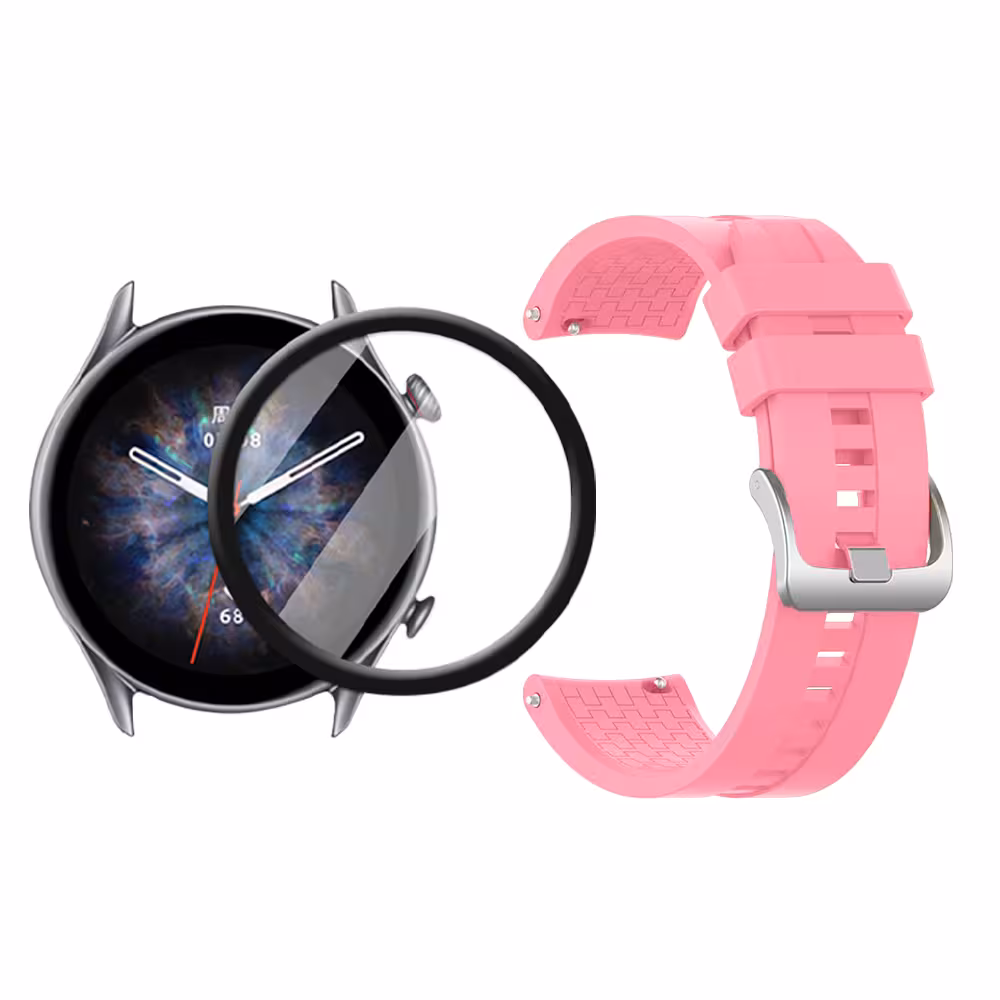 Combo Correa Pulso Manilla de Goma 22mm para Xiaomi AmazFit GTR 3 PRO y Vidrio Templado Nano Glass