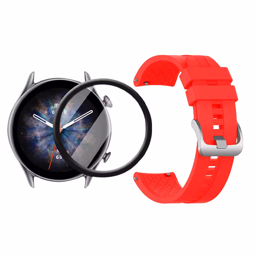 Combo Correa Pulso Manilla de Goma 22mm para Xiaomi AmazFit GTR 3 PRO y Vidrio Templado Nano Glass