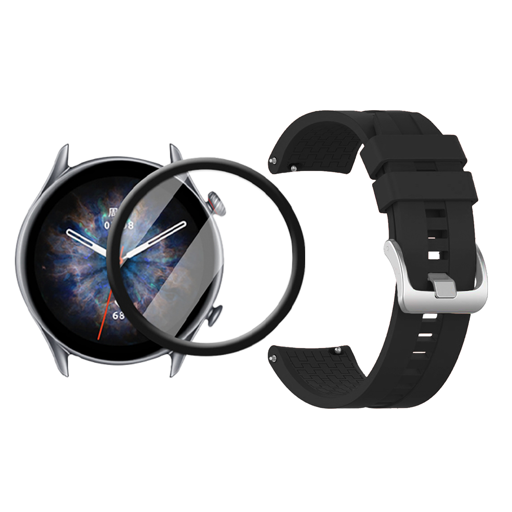 Combo Correa Pulso Manilla de Goma 22mm para Xiaomi AmazFit GTR 3 PRO y Vidrio Templado Nano Glass