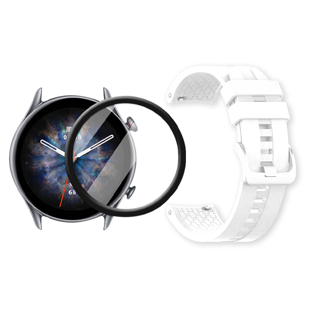 Combo Correa Pulso Manilla de Goma 22mm para Xiaomi AmazFit GTR 3 PRO y Vidrio Templado Nano Glass