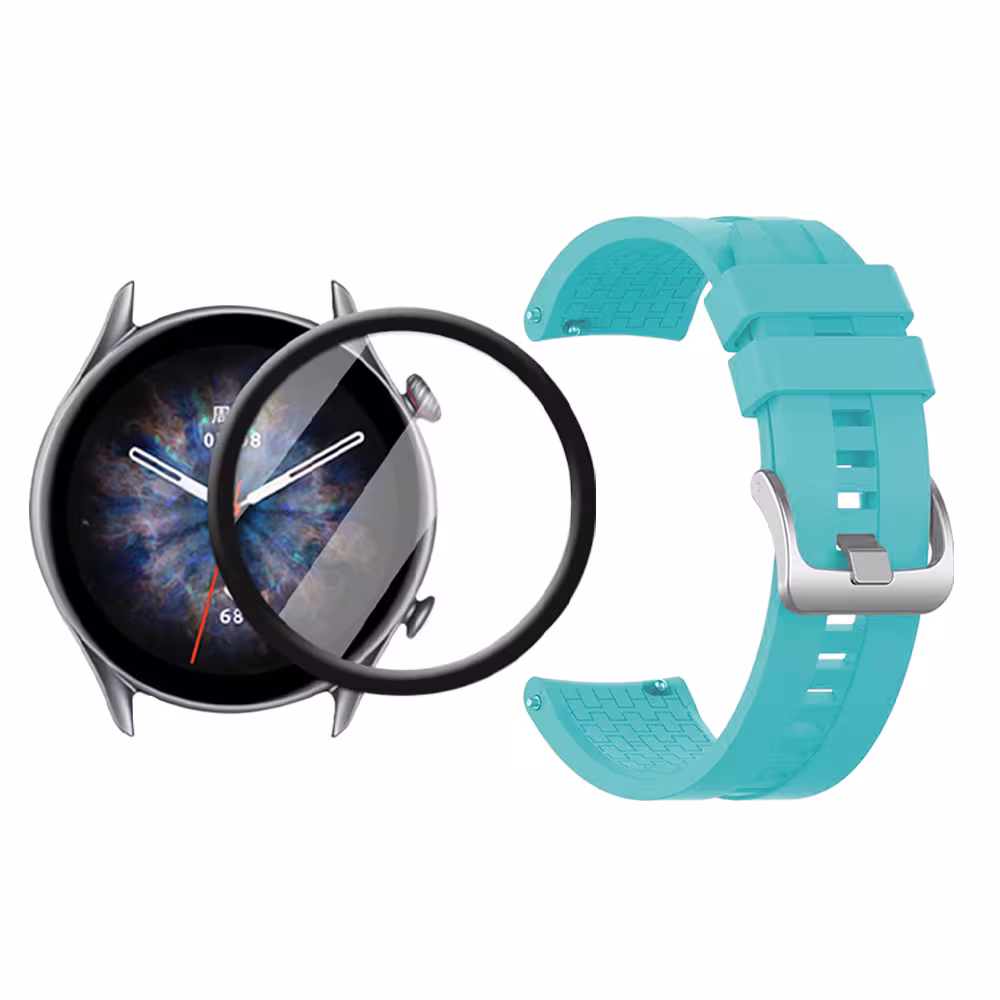 Combo Correa Pulso Manilla de Goma 22mm para Xiaomi AmazFit GTR 3 PRO y Vidrio Templado Nano Glass
