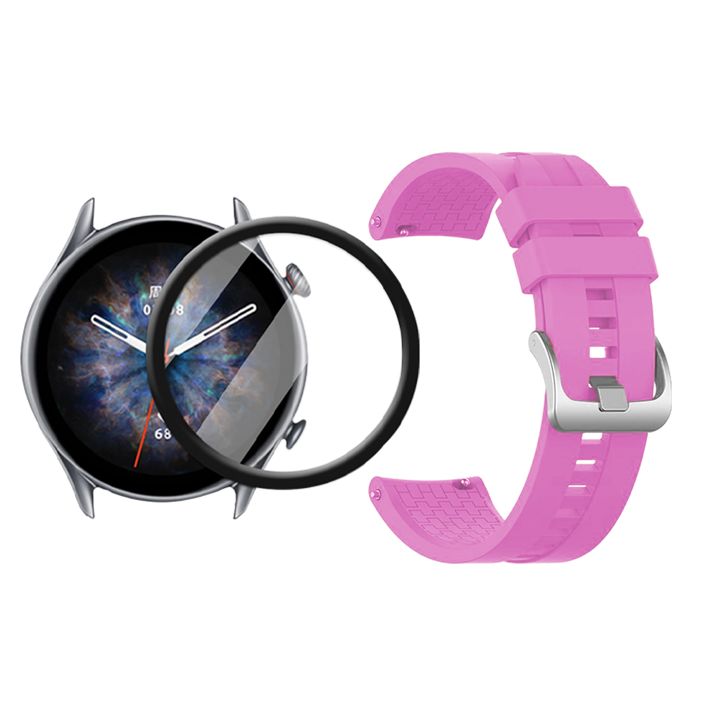 Combo Correa Pulso Manilla de Goma 22mm para Xiaomi AmazFit GTR 3 PRO y Vidrio Templado Nano Glass