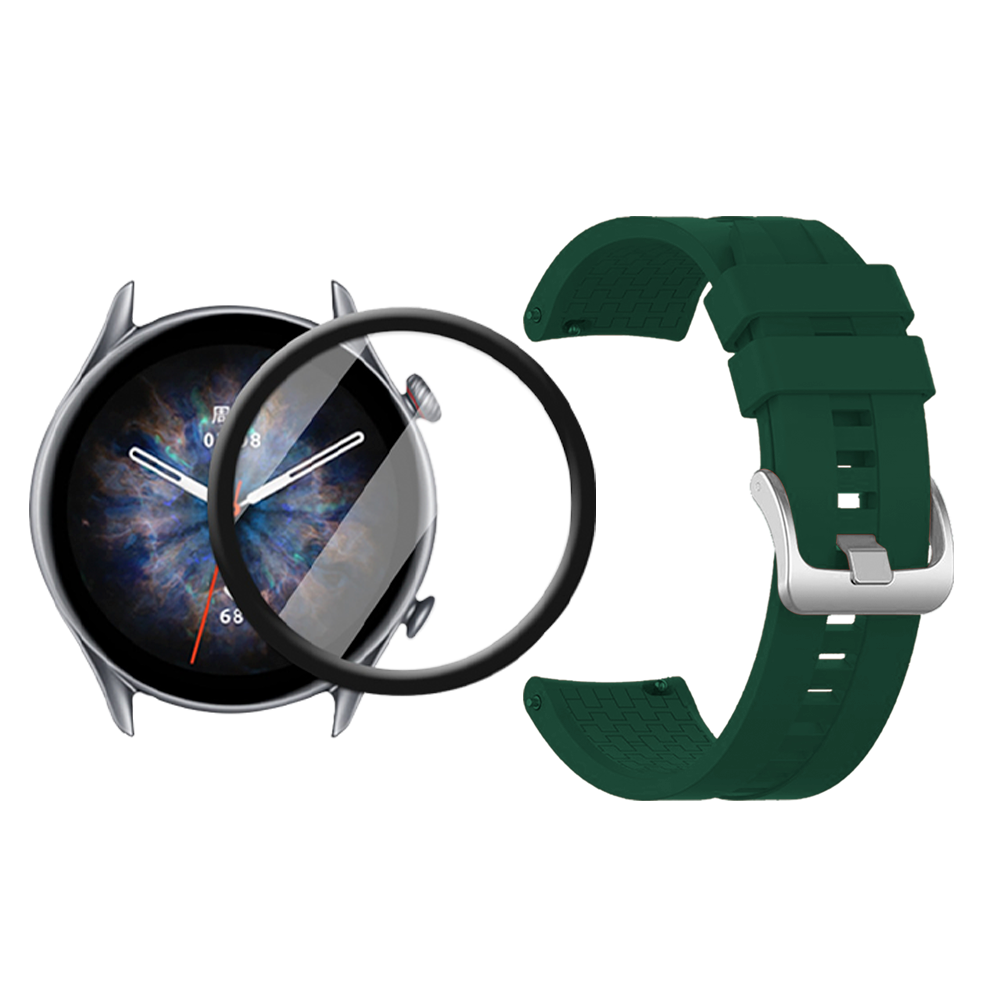 Combo Correa Pulso Manilla de Goma 22mm para Xiaomi AmazFit GTR 3 PRO y Vidrio Templado Nano Glass