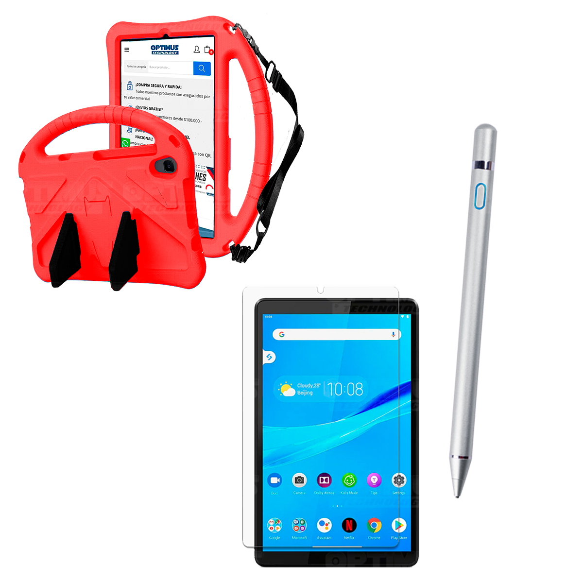Kit Vidrio Templado + Estuche Protector Anti-Shock con Cordón Ajustable + Lápiz Digital Para Tablet Lenovo Tab M8 X8505f