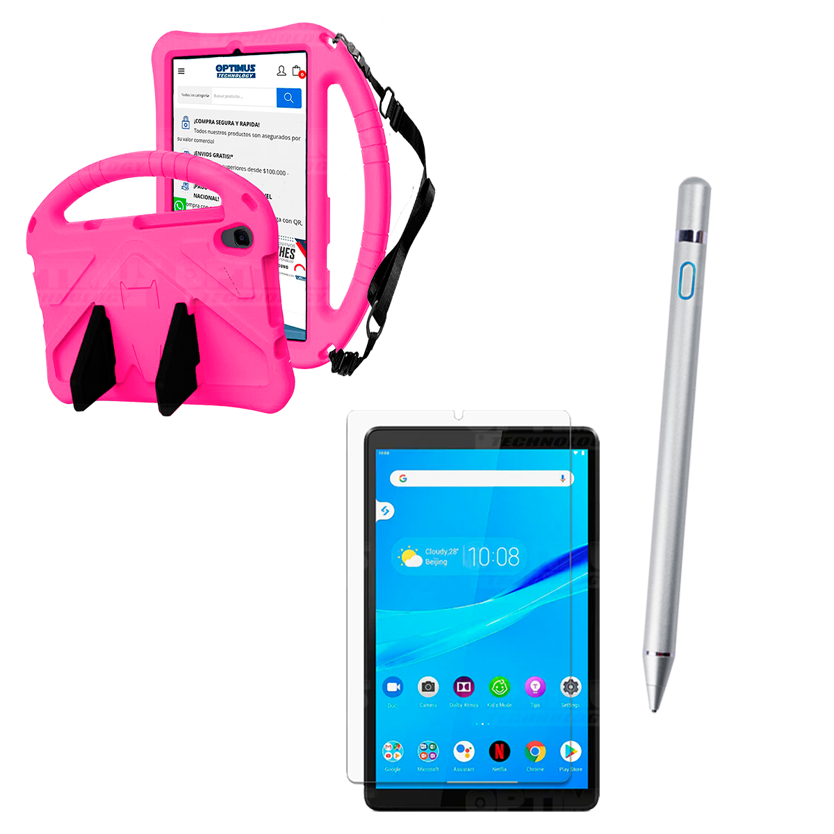 Kit Vidrio Templado + Estuche Protector Anti-Shock con Cordón Ajustable + Lápiz Digital Para Tablet Lenovo Tab M8 X8505f