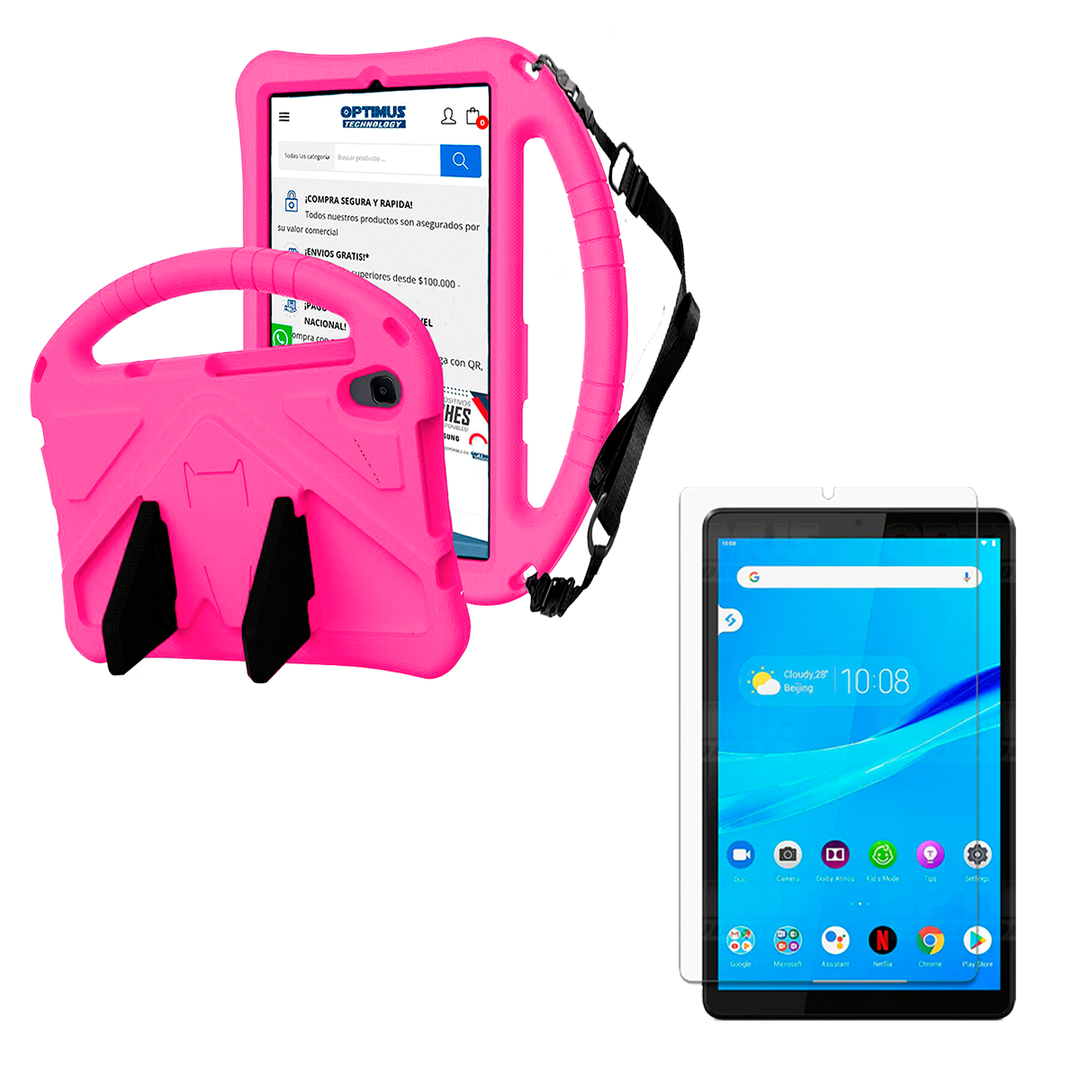 Kit Vidrio Templado Y Estuche Protector con Correa Riata Antigolpes Con Soporte Tablet Compatible para Lenovo Tab M8 X8505f
