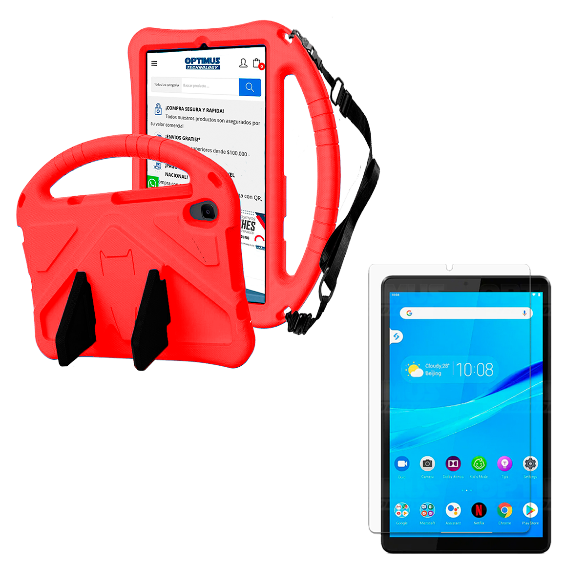 Kit Vidrio Templado Y Estuche Protector con Correa Riata Antigolpes Con Soporte Tablet Compatible para Lenovo Tab M8 X8505f