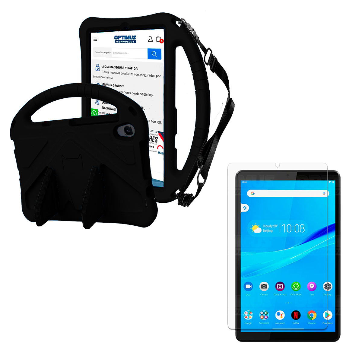 Kit Vidrio Templado Y Estuche Protector con Correa Riata Antigolpes Con Soporte Tablet Compatible para Lenovo Tab M8 X8505f