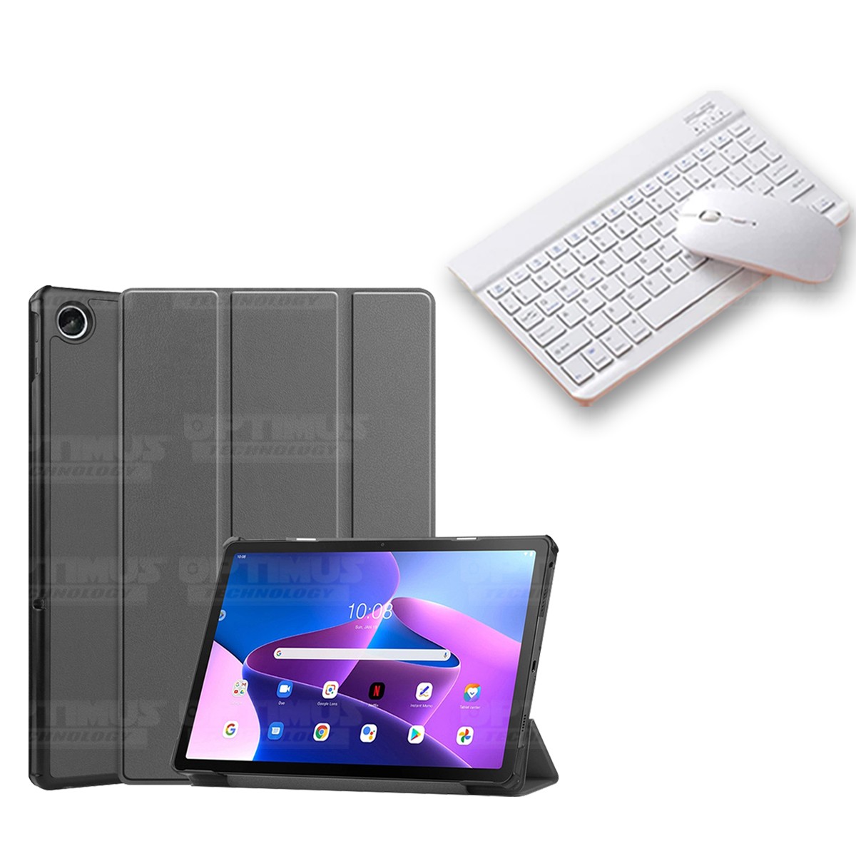 Kit Case Forro Protector + Teclado y Mouse Ratón Bluetooth para Tablet Lenovo Tab M10 Plus 3era Gen 10.6 2022 TB-125FU / TB-128F