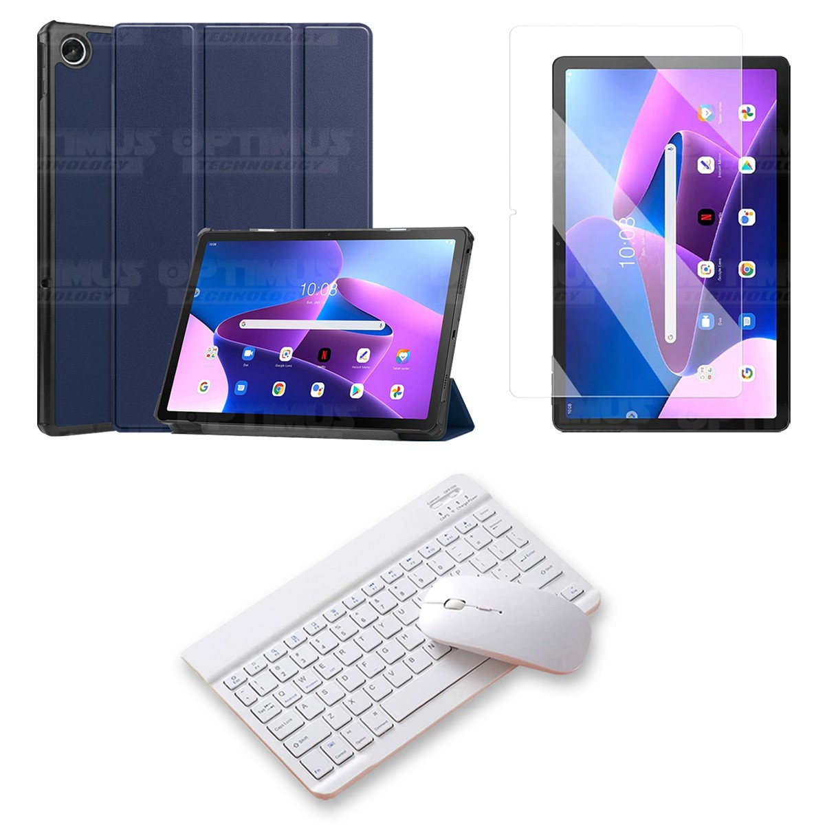 Kit Vidrio templado + Case Protector + Teclado y Mouse Bluetooth Tablet Lenovo Tab M10 Plus 3era Gen 10.6 2022 TB-125FU