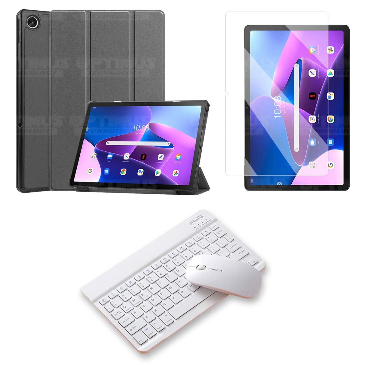 Kit Vidrio templado + Case Protector + Teclado y Mouse Bluetooth Tablet Lenovo Tab M10 Plus 3era Gen 10.6 2022 TB-125FU