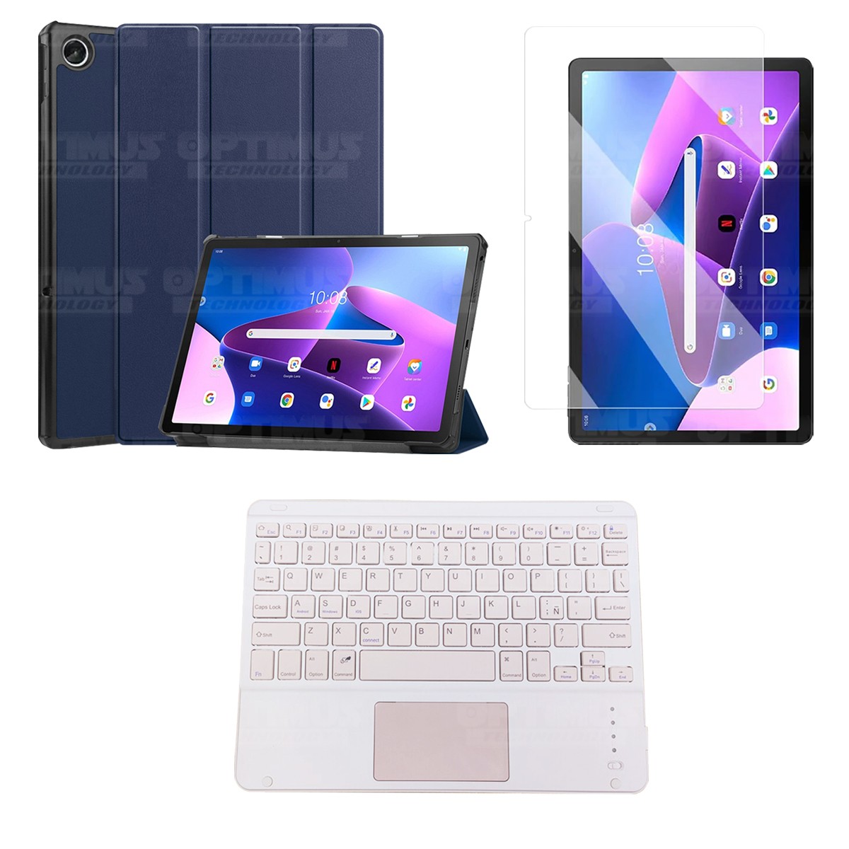 Kit Vidrio templado + Case Protector + Teclado Touchpad Bluetooth Tablet Lenovo Tab M10 Plus 3era Gen 10.6 2022 TB-125FU