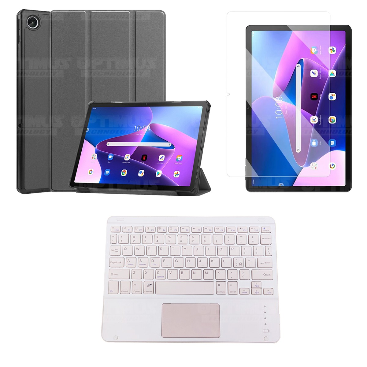 Kit Vidrio templado + Case Protector + Teclado Touchpad Bluetooth Tablet Lenovo Tab M10 Plus 3era Gen 10.6 2022 TB-125FU