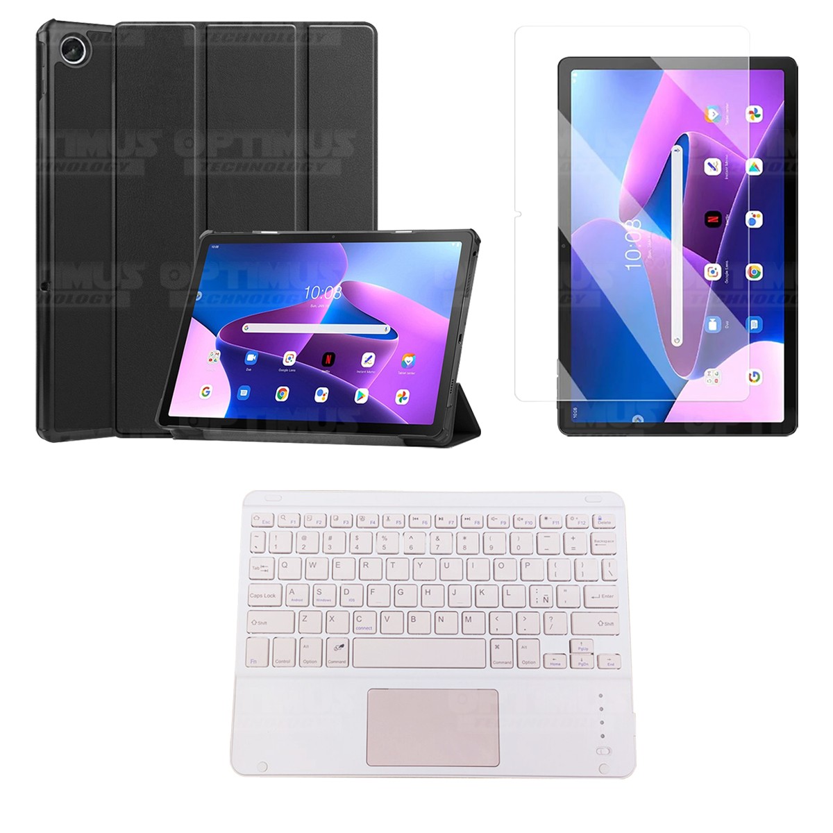 Kit Vidrio templado + Case Protector + Teclado Touchpad Bluetooth Tablet Lenovo Tab M10 Plus 3era Gen 10.6 2022 TB-125FU