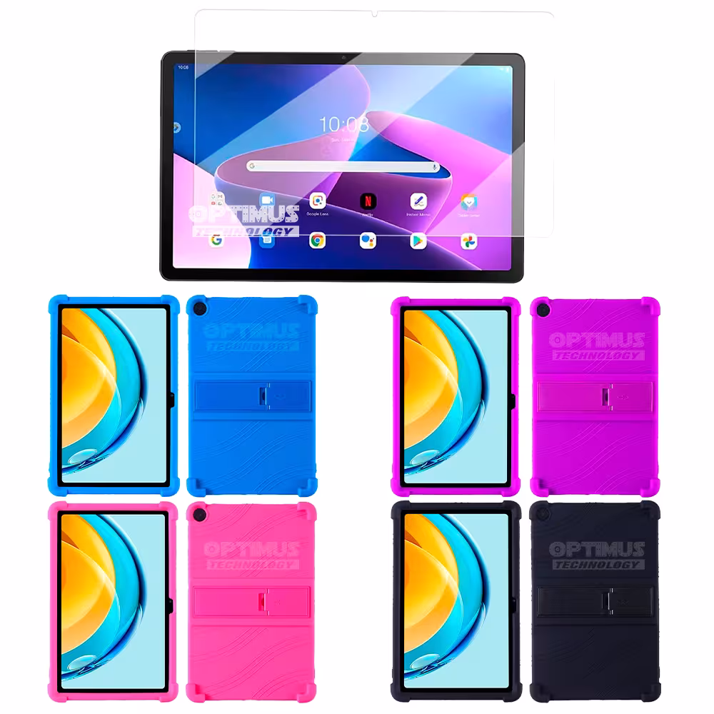 Combo Vidrio templado y Estuche Protector de goma antigolpes con soporte Tablet Lenovo M10 Plus 3era Gen 10.6 2022 TB-125FU