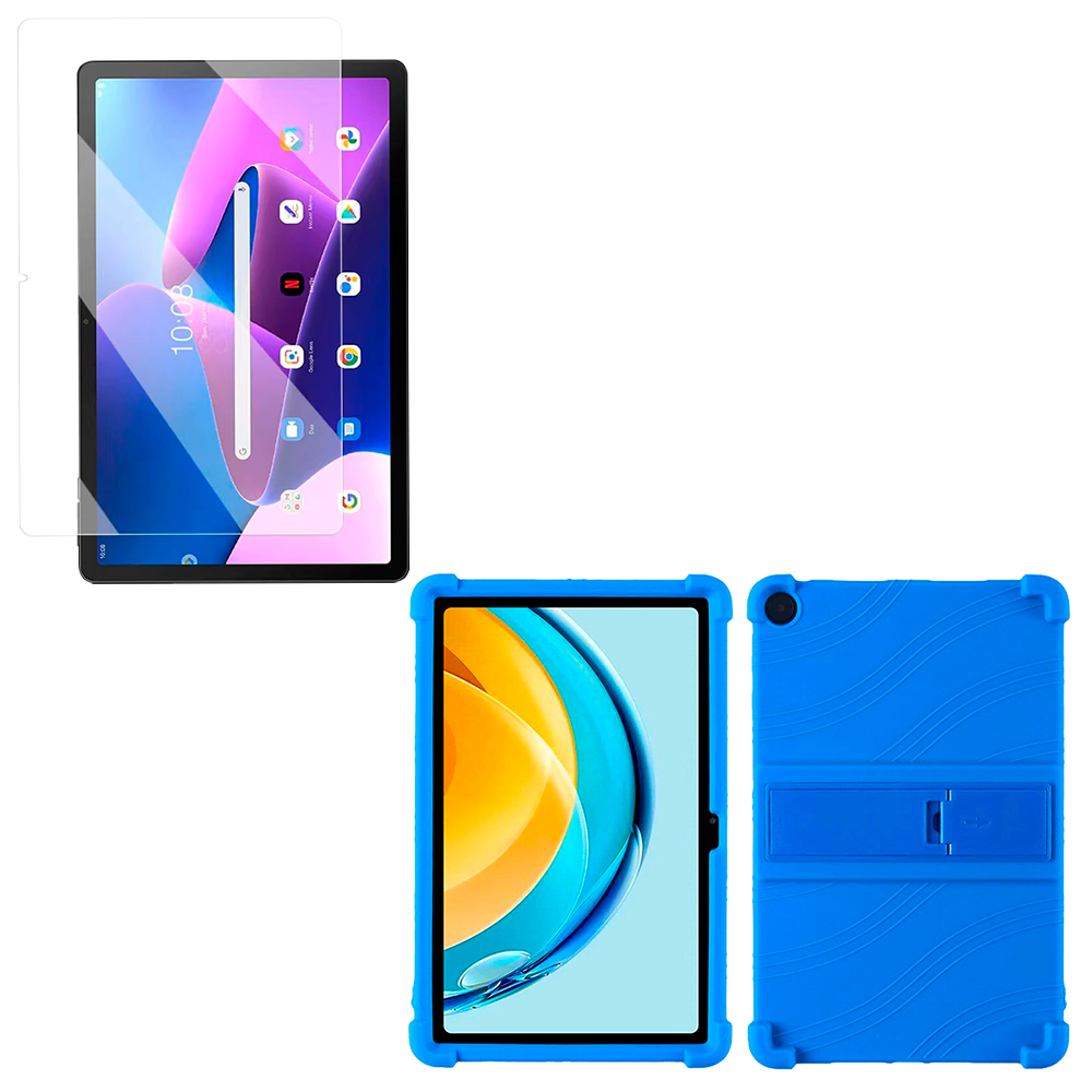 Combo Vidrio templado y Estuche Protector de goma antigolpes con soporte Tablet Lenovo M10 Plus 3era Gen 10.6 2022 TB-125FU