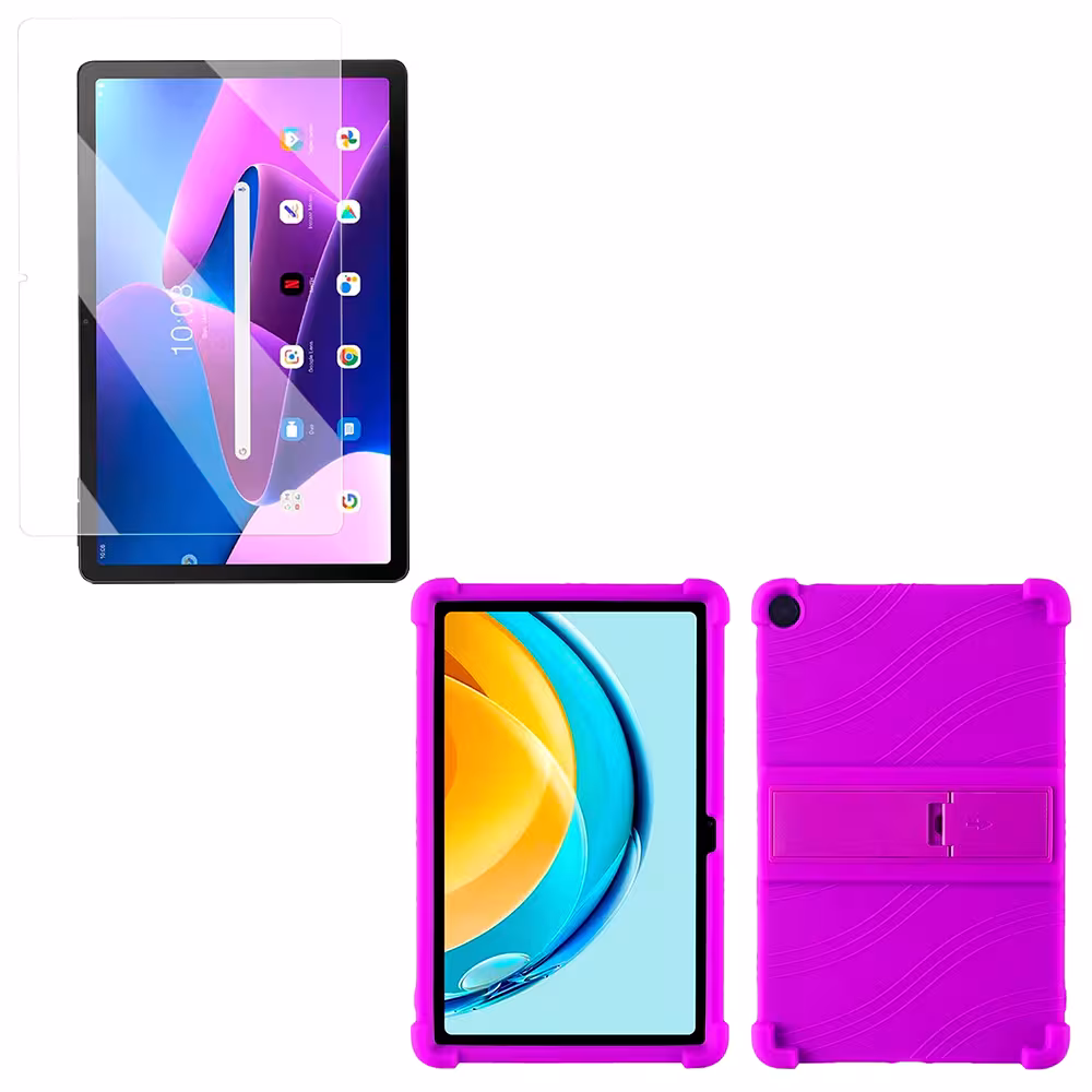 Combo Vidrio templado y Estuche Protector de goma antigolpes con soporte Tablet Lenovo M10 Plus 3era Gen 10.6 2022 TB-125FU