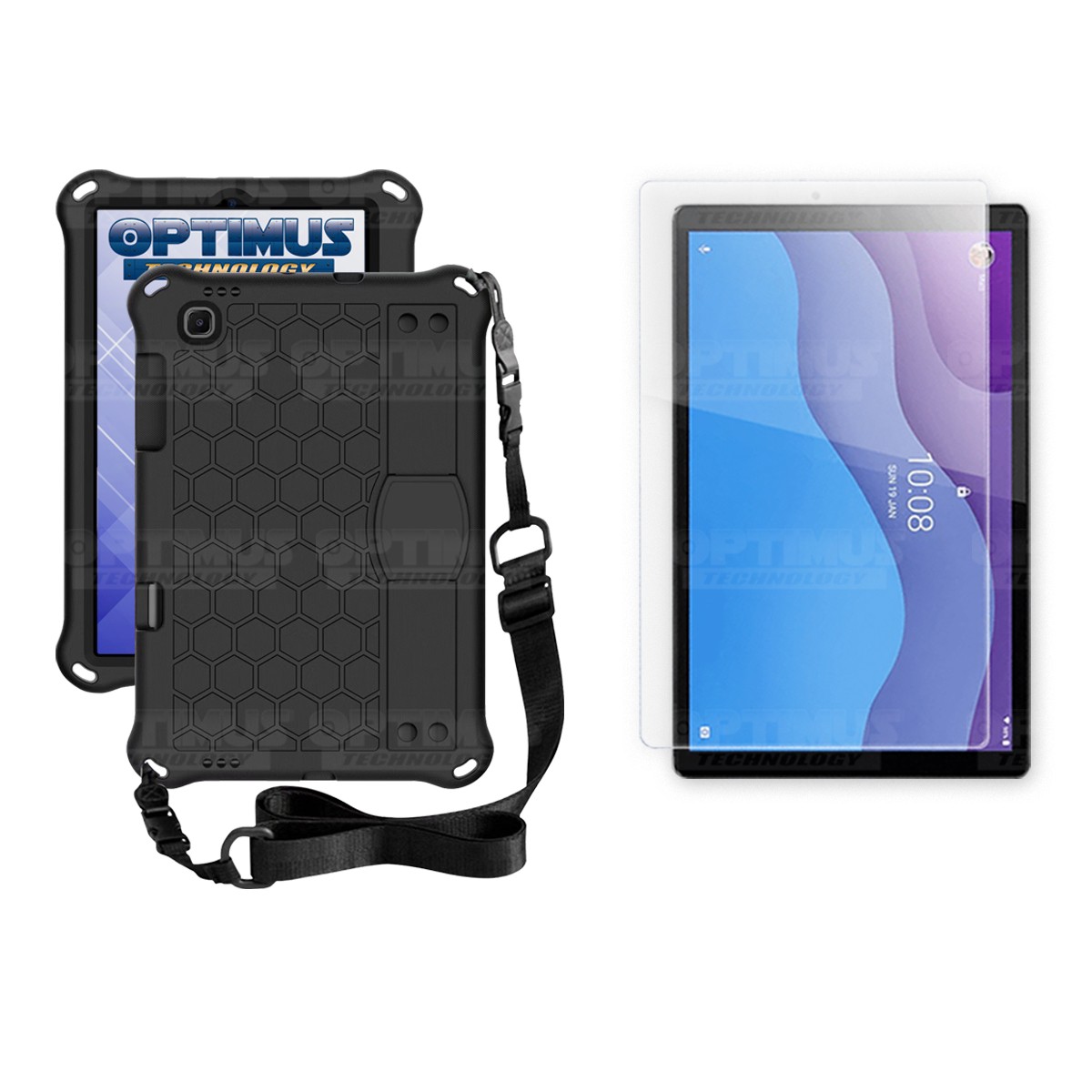 Kit Vidrio Cristal Templado Y Estuche Protector Anti golpes con Correa para Tablet Lenovo M10 HD TB-X306