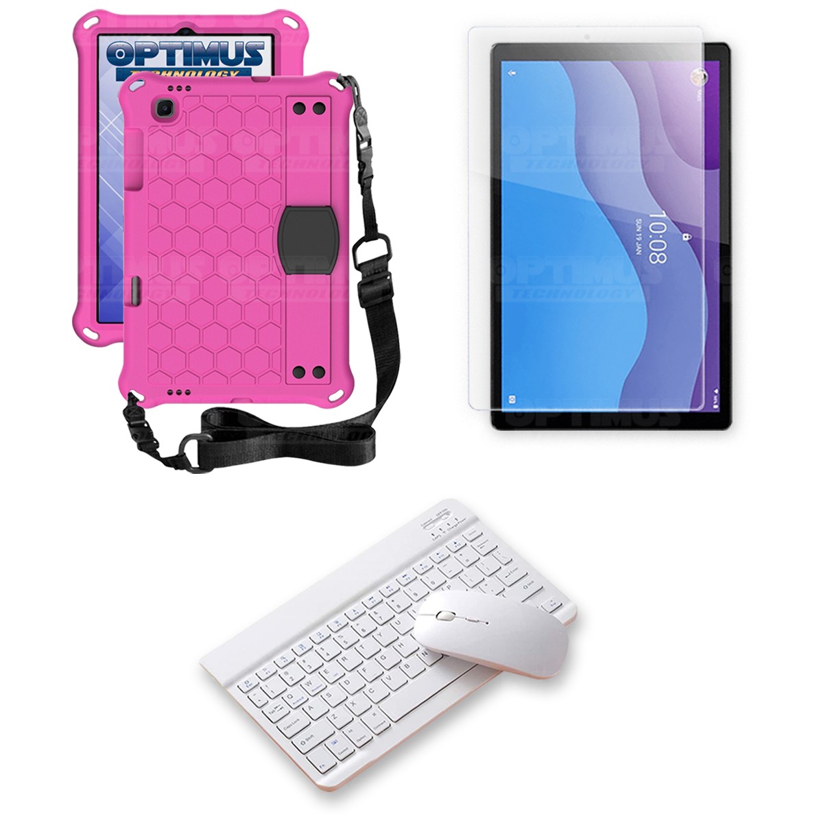 Kit Vidrio templado + Case Protector con correa + Teclado y Mouse Bluetooth Tablet Lenovo M10 HD TB-X306