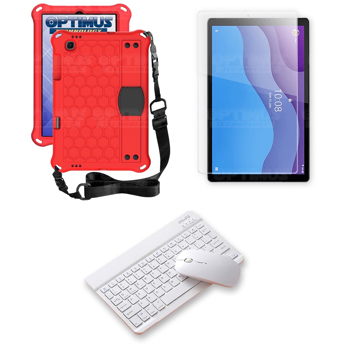 Kit Vidrio templado + Case Protector con correa + Teclado y Mouse Bluetooth Tablet Lenovo M10 HD TB-X306