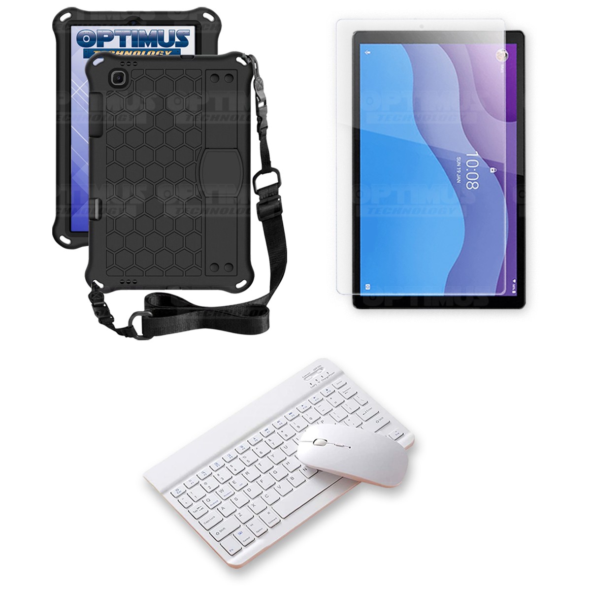 Kit Vidrio templado + Case Protector con correa + Teclado y Mouse Bluetooth Tablet Lenovo M10 HD TB-X306