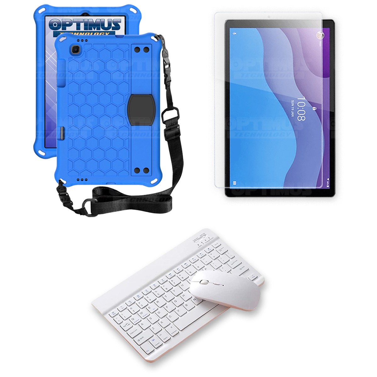 Kit Vidrio templado + Case Protector con correa + Teclado y Mouse Bluetooth Tablet Lenovo M10 HD TB-X306