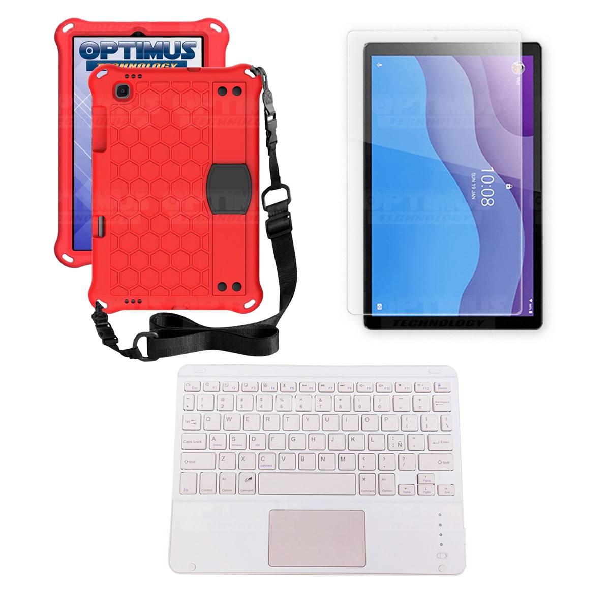 Kit Vidrio templado + Case Protector con correa + Teclado Touchpad Bluetooth Tablet Lenovo M10 HD TB-X306