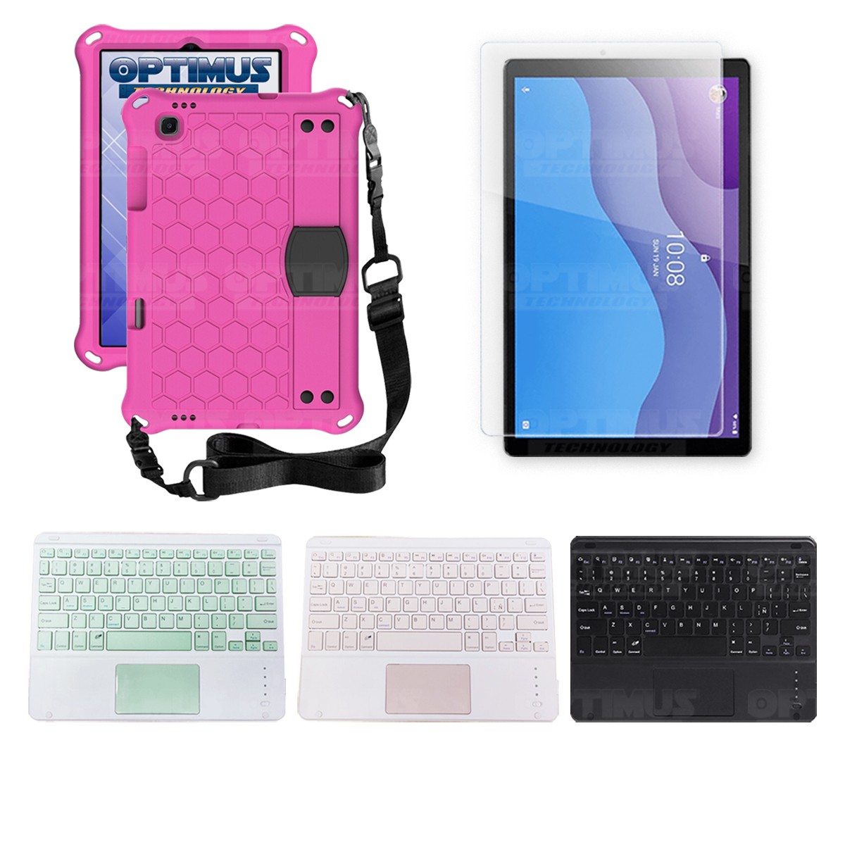 Kit Vidrio templado + Case Protector con correa + Teclado Touchpad Bluetooth Tablet Lenovo M10 HD TB-X306
