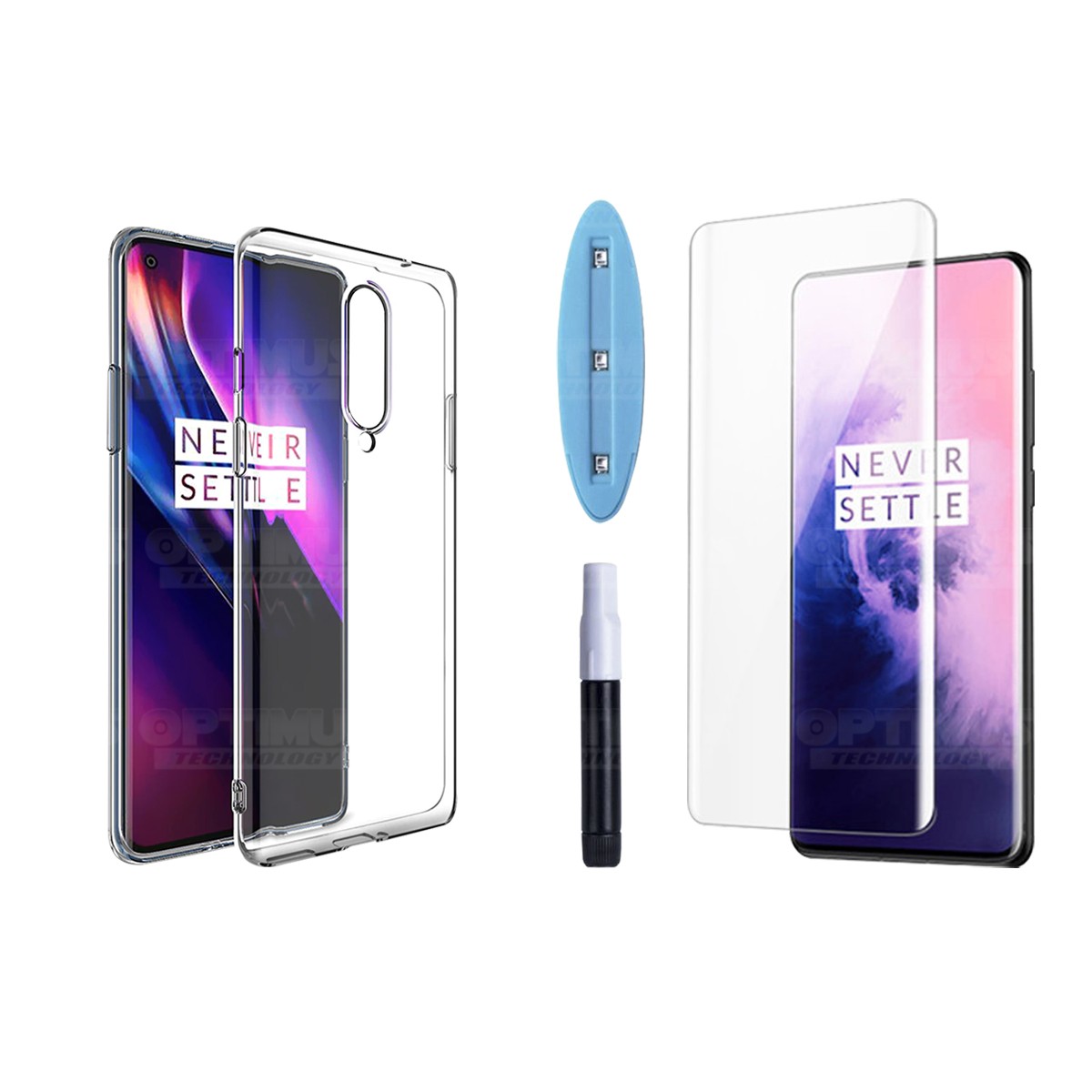 Kit Vidrio UV templado liquido y Estuche Case Forro Protector para Celular Oneplus 7 Pro