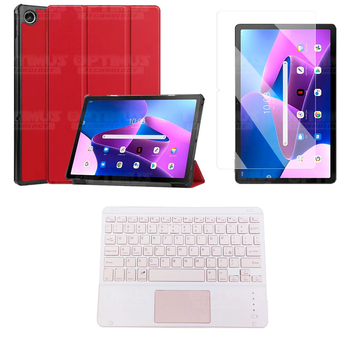 Kit Vidrio templado + Case Protector + Teclado Touchpad Bluetooth Tablet Lenovo Tab M10 Plus 3era Gen 10.6 2022 TB-125FU