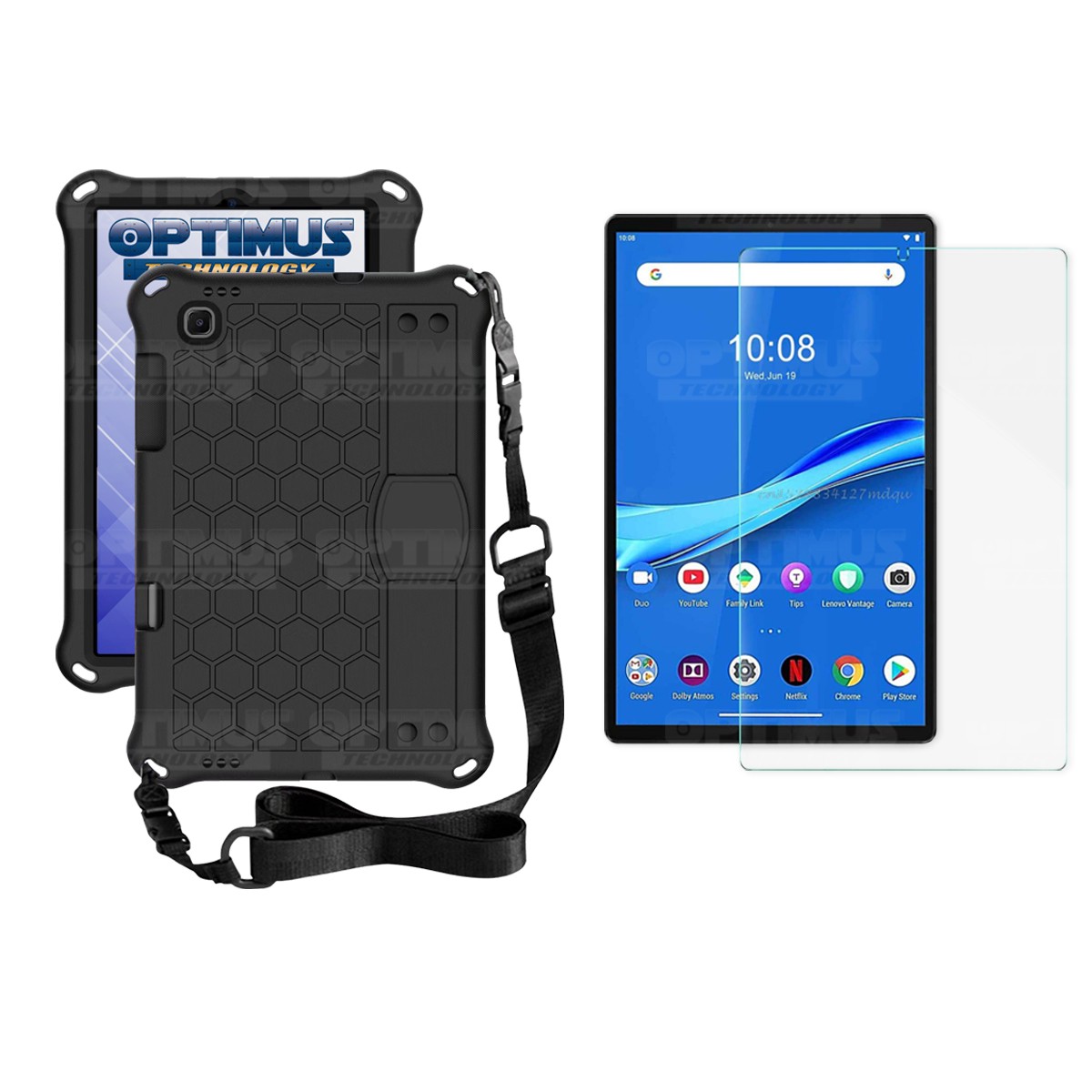 Kit Vidrio Cristal Templado Y Estuche Protector Anti golpes con Correa para Tablet Lenovo M10 Plus Tb-x606f