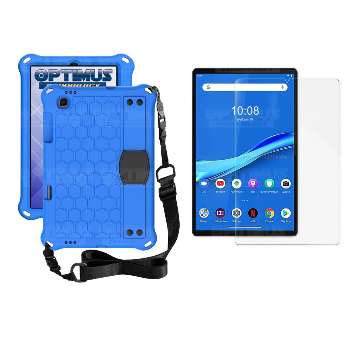 Kit Vidrio Cristal Templado Y Estuche Protector Anti golpes con Correa para Tablet Lenovo M10 Plus Tb-x606f
