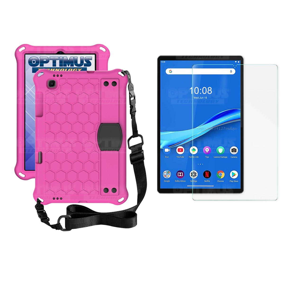 Kit Vidrio Cristal Templado Y Estuche Protector Anti golpes con Correa para Tablet Lenovo M10 Plus Tb-x606f