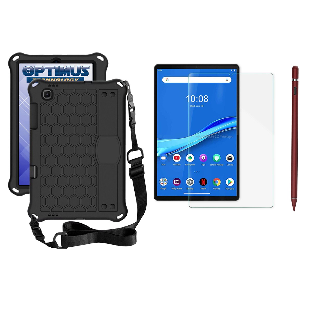 Kit Estuche Protector Correa + Vidrio Templado + Lápiz Digital para Tablet Lenovo M10 Plus Tb-x606f