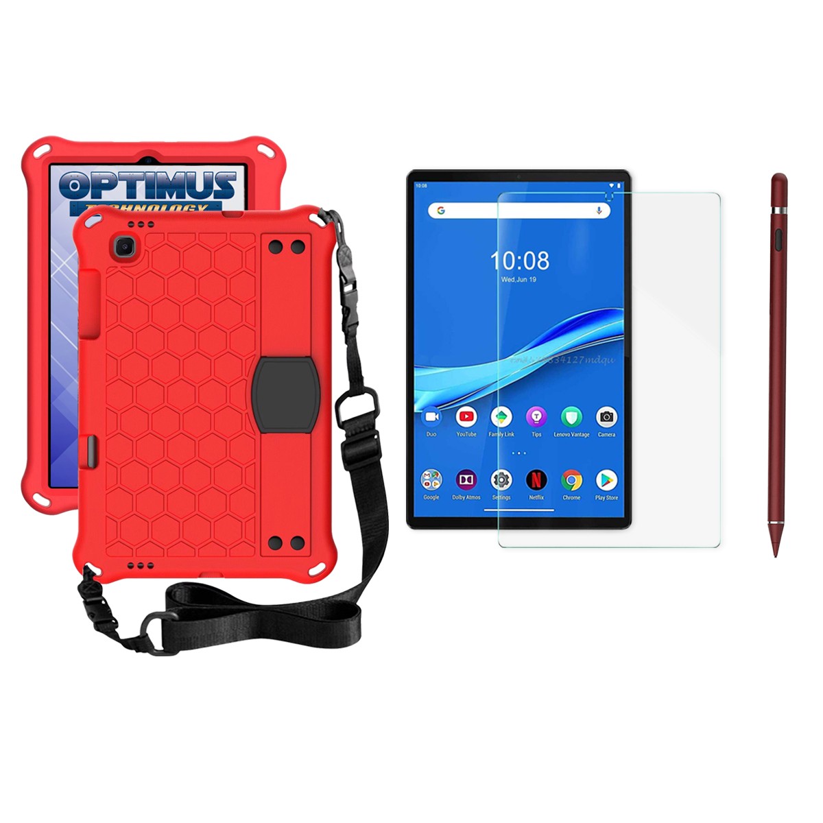 Kit Estuche Protector Correa + Vidrio Templado + Lápiz Digital para Tablet Lenovo M10 Plus Tb-x606f