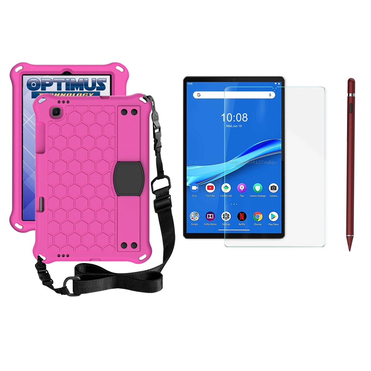 Kit Estuche Protector Correa + Vidrio Templado + Lápiz Digital para Tablet Lenovo M10 Plus Tb-x606f