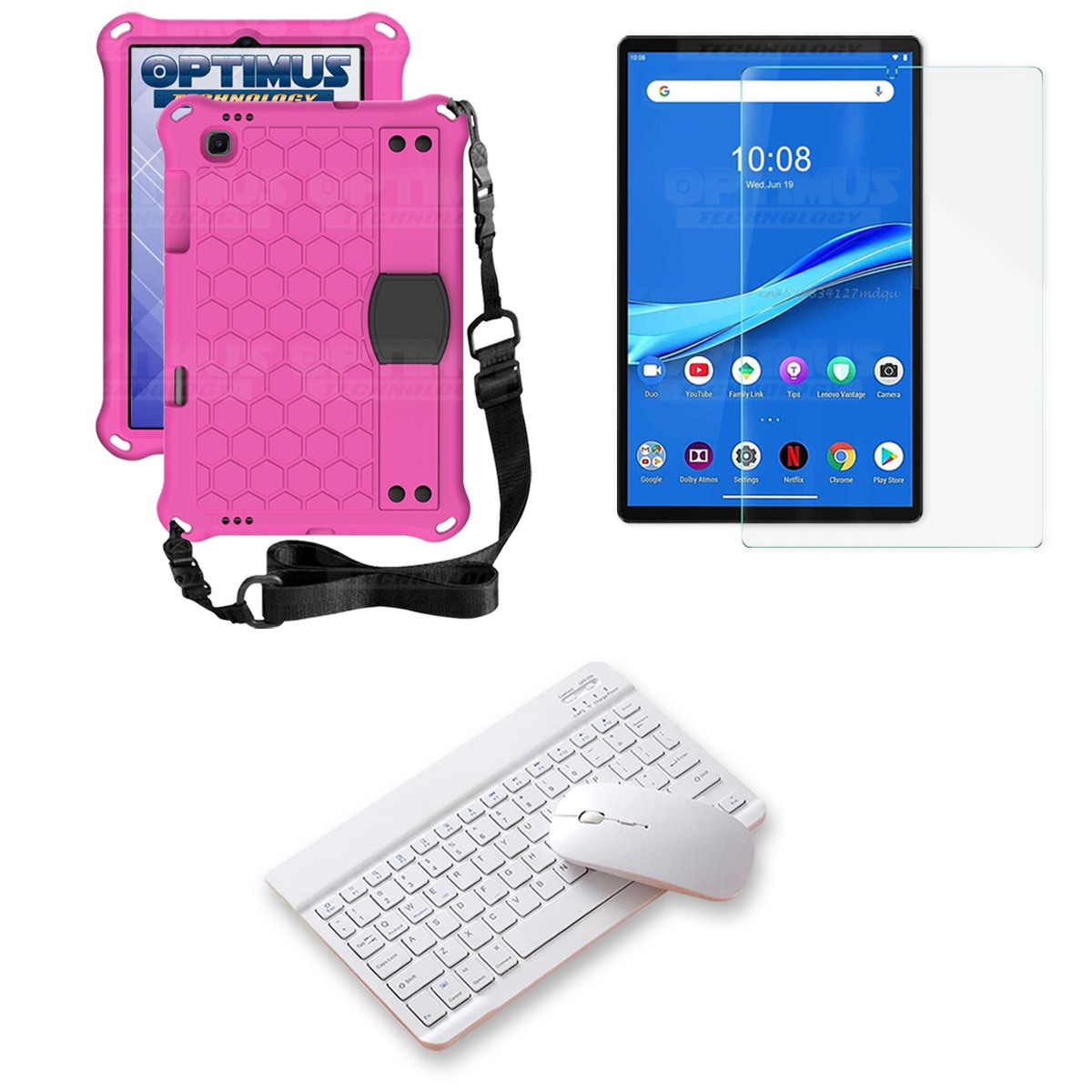 Kit Vidrio templado + Case Protector con correa + Teclado y Mouse Bluetooth Tablet Lenovo M10 Plus Tb-x606f