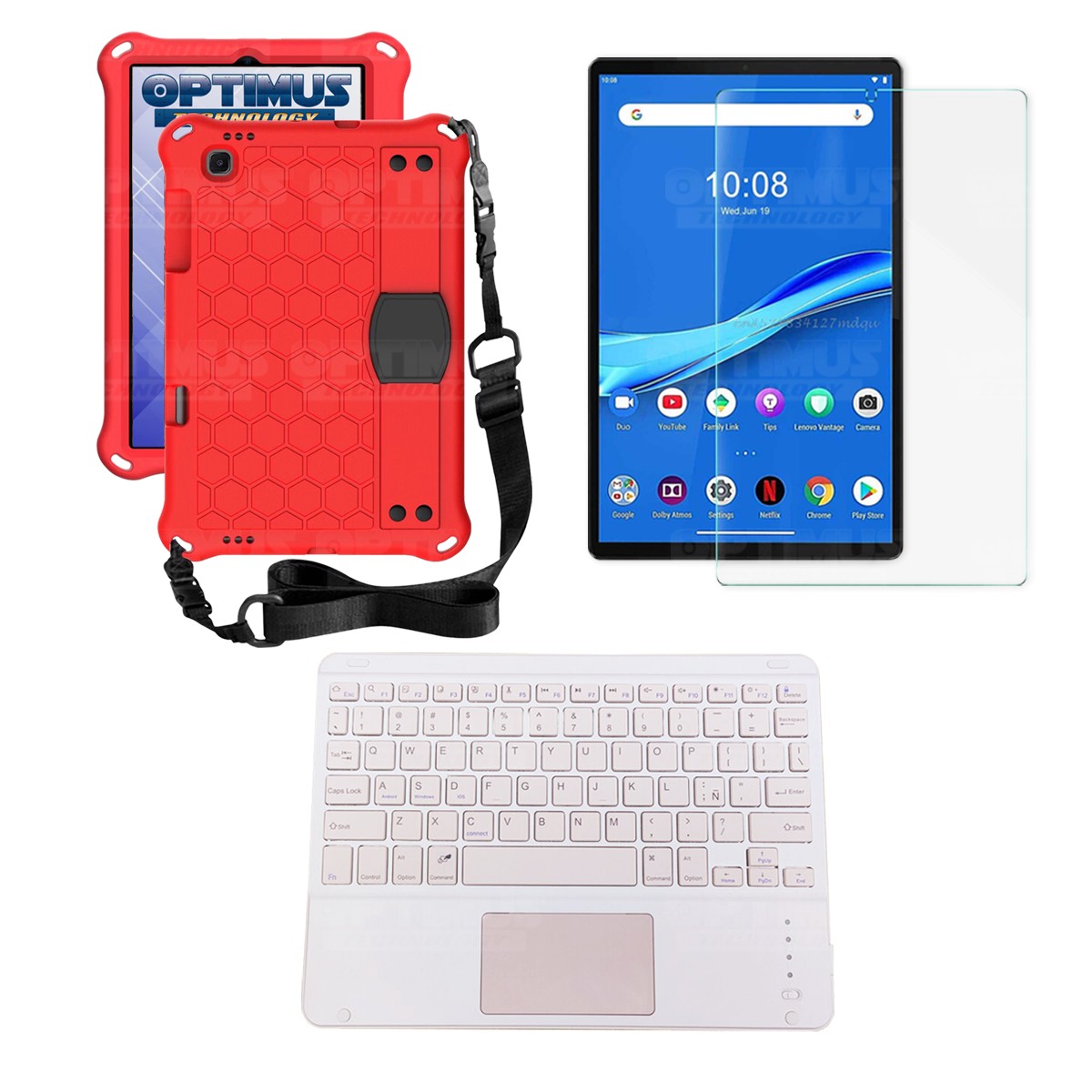 Kit Vidrio templado + Case Protector con correa + Teclado Touchpad Bluetooth Tablet Lenovo M10 Plus Tb-x606f