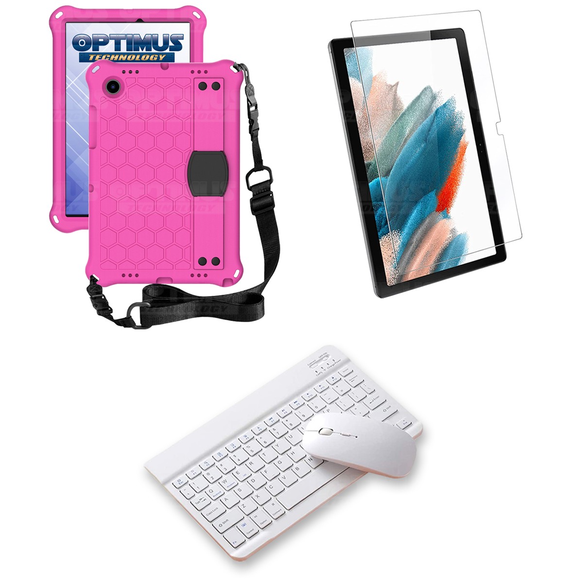 Kit Vidrio templado + Case Protector con correa + Teclado y Mouse Bluetooth Tablet Samsung Galaxy Tab A8 10.5 2021 SM-x200