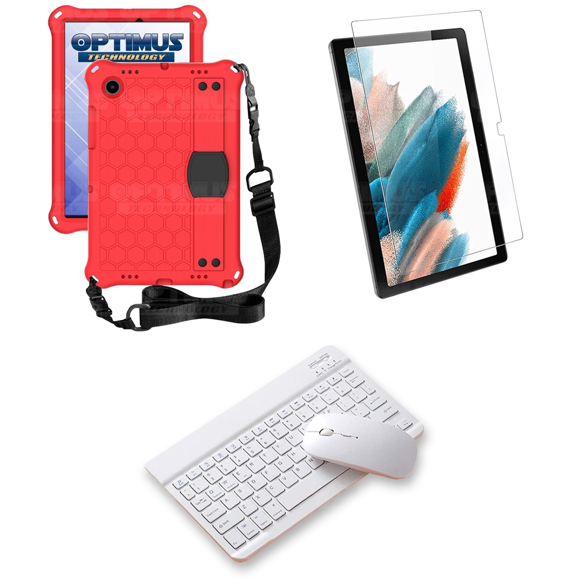 Kit Vidrio templado + Case Protector con correa + Teclado y Mouse Bluetooth Tablet Samsung Galaxy Tab A8 10.5 2021 SM-x200