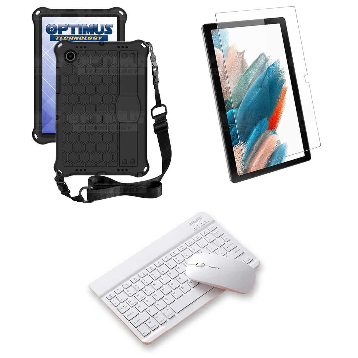 Kit Vidrio templado + Case Protector con correa + Teclado y Mouse Bluetooth Tablet Samsung Galaxy Tab A8 10.5 2021 SM-x200