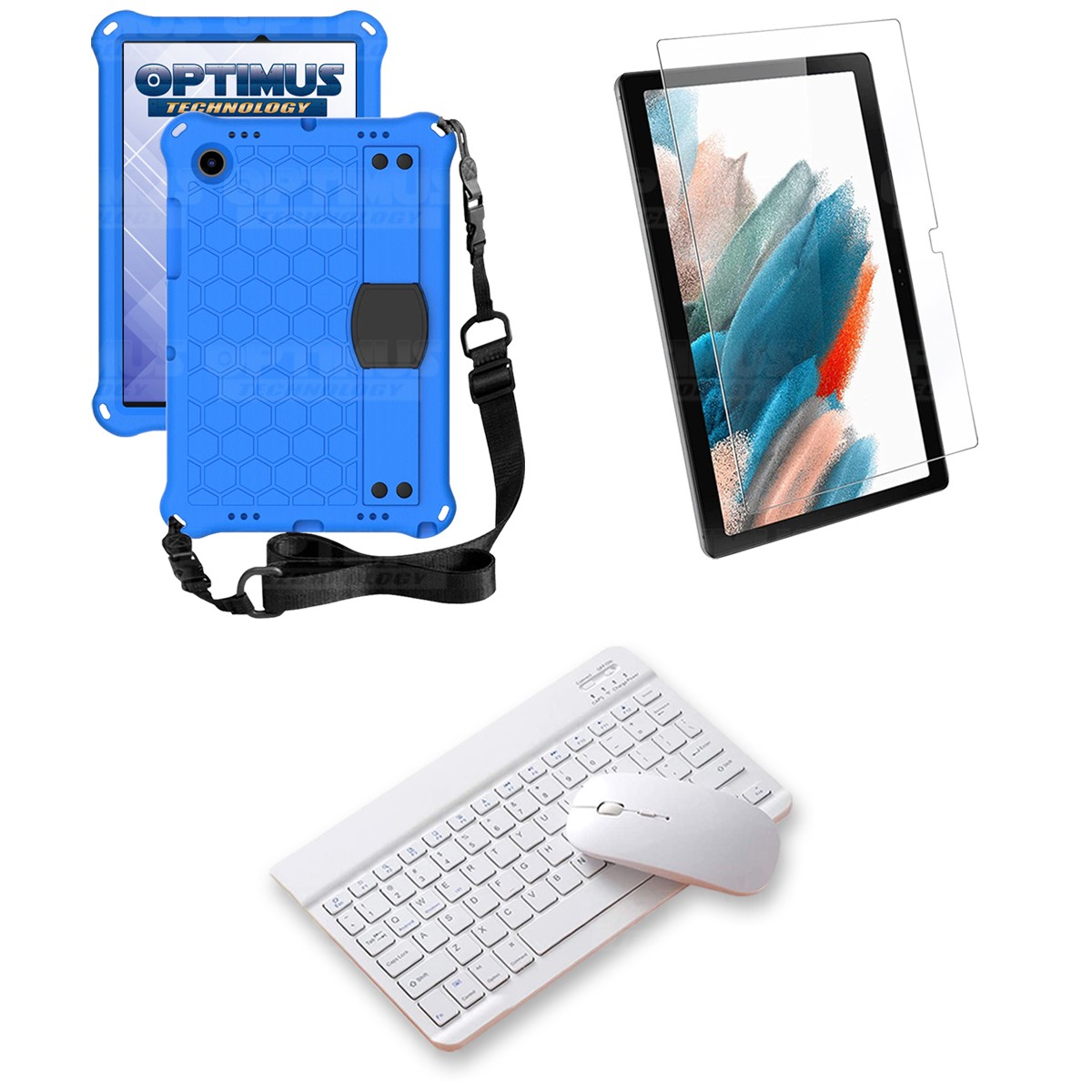 Kit Vidrio templado + Case Protector con correa + Teclado y Mouse Bluetooth Tablet Samsung Galaxy Tab A8 10.5 2021 SM-x200