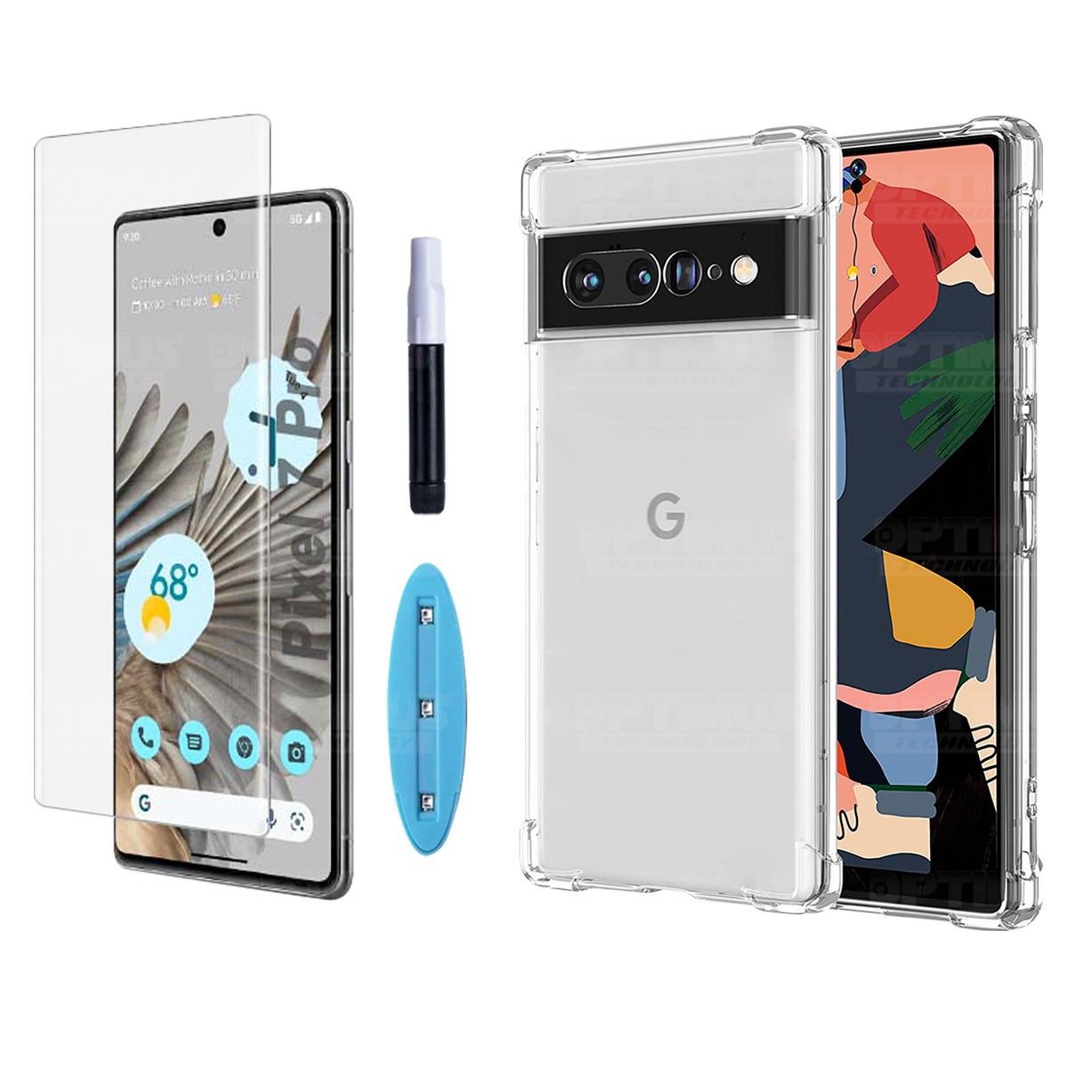 Kit Vidrio UV templado liquido y Estuche Case Forro Protector para Celular Google Pixel 7 Pro 2022 6,7 pulgadas
