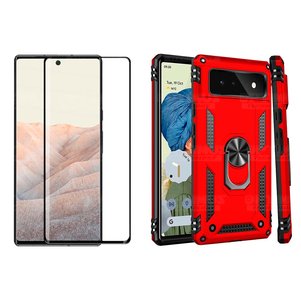 Kit Vidrio templado curvo 6D y Estuche Case Forro Protector Anti-Shock doble capa para celular Google Pixel 6