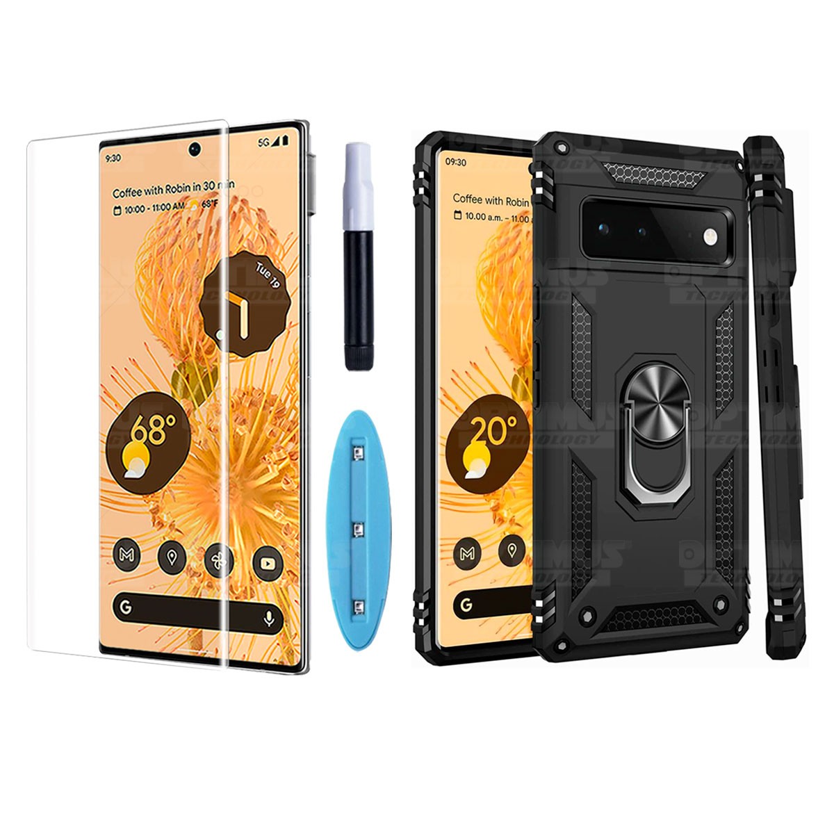 Kit Vidrio UV templado liquido y Estuche Case Forro Protector Anti-Shock doble capa para celular Google Pixel 6 Pro