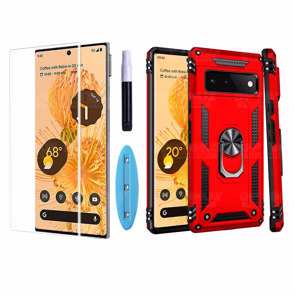 Kit Vidrio UV templado liquido y Estuche Case Forro Protector Anti-Shock doble capa para celular Google Pixel 6 Pro