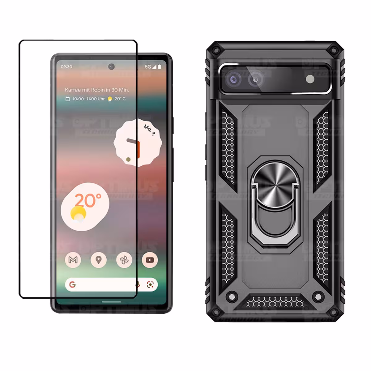 Kit Vidrio templado y Estuche Case Forro Protector Anti-Shock doble capa para celular Google Pixel 6A 5G 2022